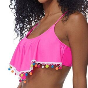 SO Pom-Pom Handkerchief Flounce Bikini Top NWT